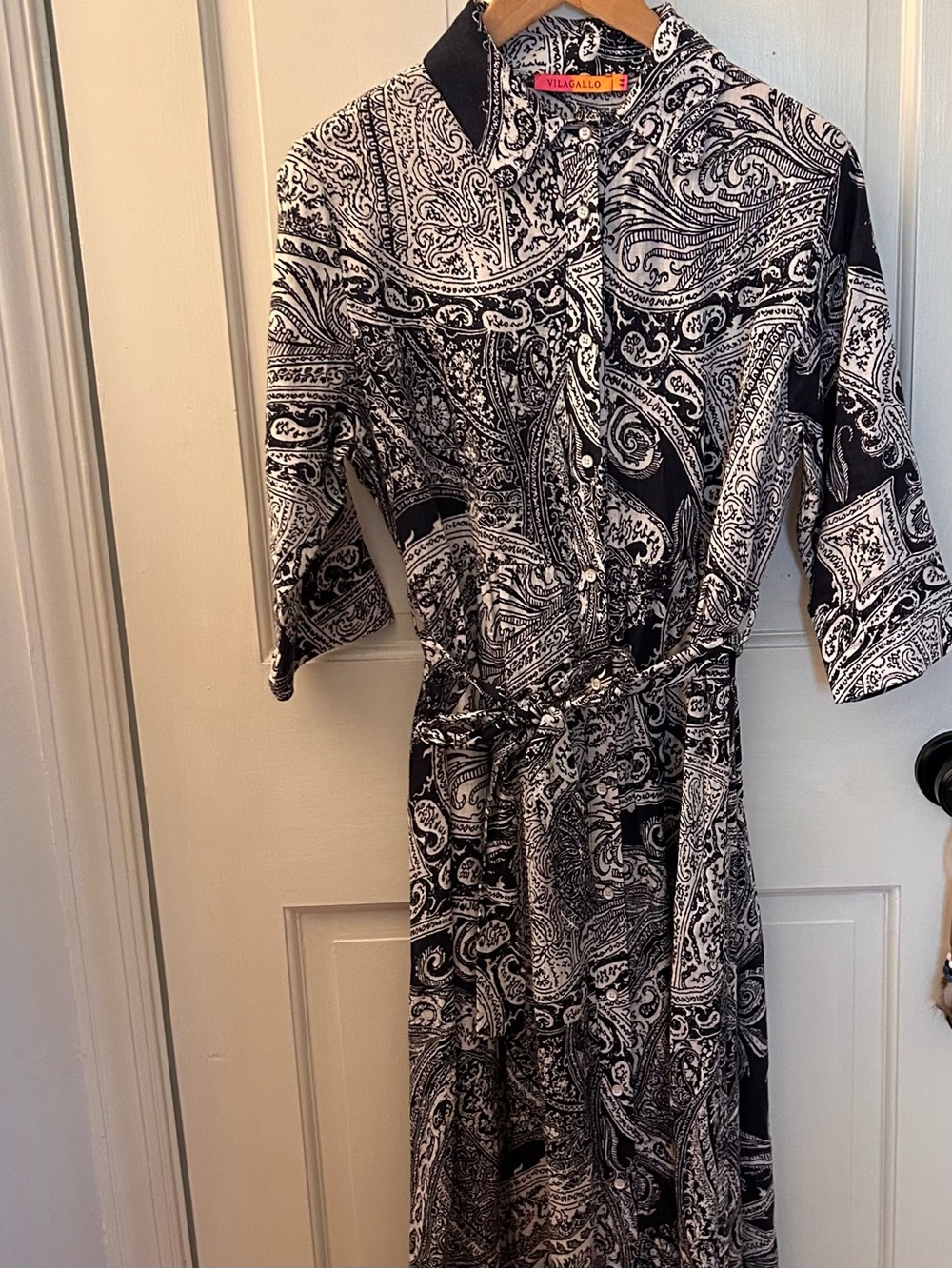 VILAGALLO 31268 NAVY PAISLEY PRINT SHIRT DRESS WITH BELT